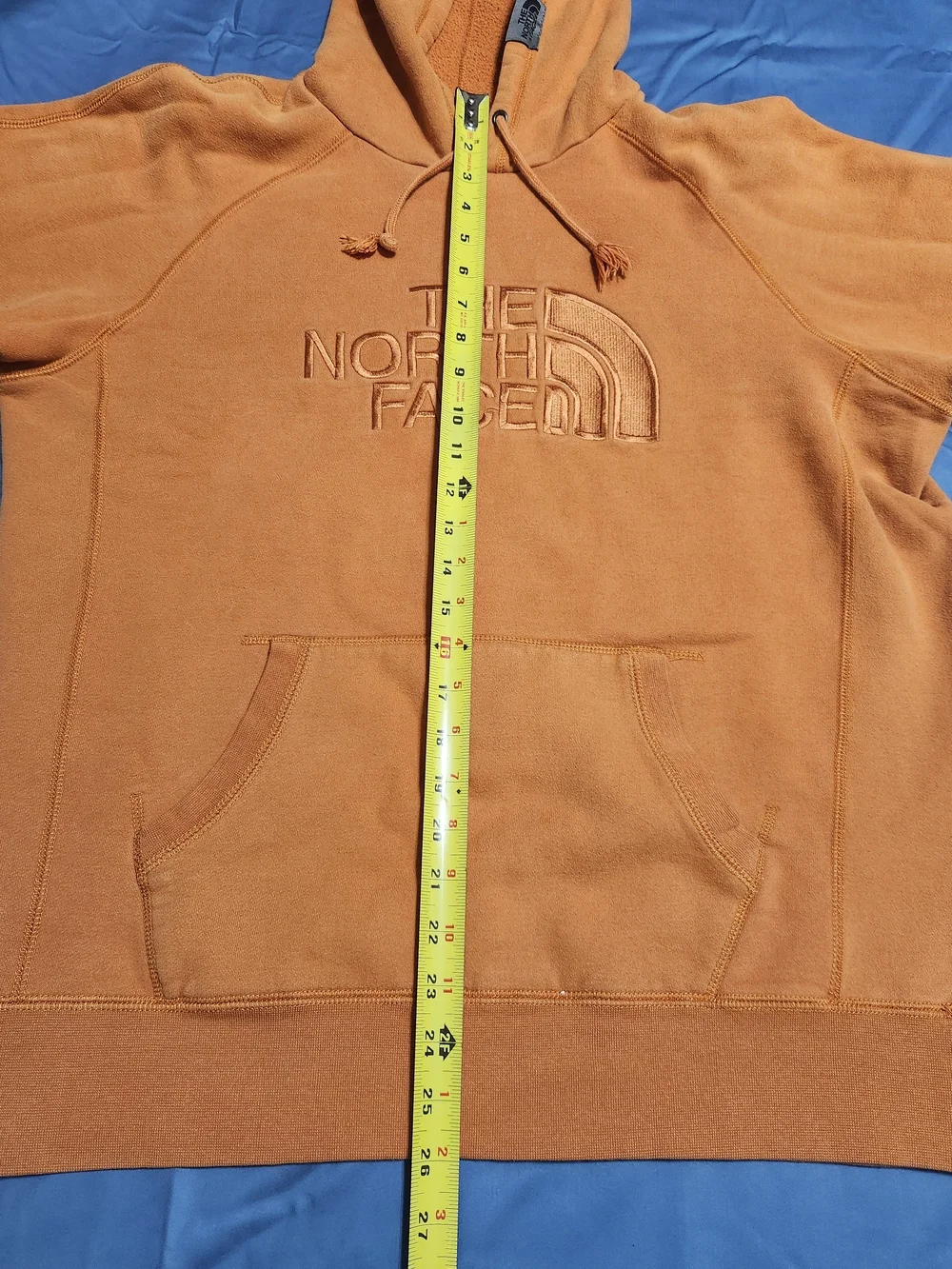 The North Face Men's Large Pullover Hoodie Orange Embroidered Logo Cotton Blend